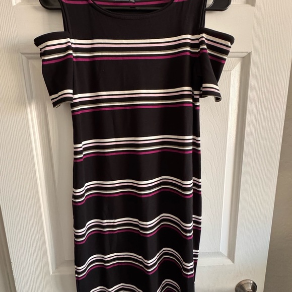 White House Black Market Black and Purple Striped Midi Dres - Picture 3 of 7